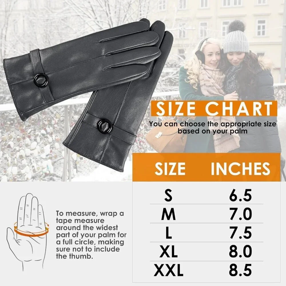 Women's Winter Leather Gloves Texting Warm Driving Lambskin Gloves Grey